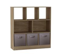 URBNLIVING Bibliothèque asymétrique 8 cubes en chêne avec 3 inserts de tiroir en tissu - Étagère en bois pour la maison, le bureau ou la chambre à coucher - Gris