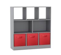 URBNLIVING Bibliothèque asymétrique à 8 cubes avec 3 inserts de tiroirs en tissu gris, organiseur moderne et vitrine pour la maison ou le bureau, rouge