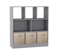 URBNLIVING Bibliothèque asymétrique à 8 cubes avec 3 inserts de tiroirs en tissu gris, organiseur moderne et vitrine pour la maison ou le bureau, beige