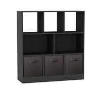 URBNLIVING Bibliothèque asymétrique à 8 cubes - Meuble de rangement noir avec 3 tiroirs en tissu, organiseur moderne pour la maison ou le bureau - Noir