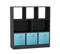 URBNLIVING Bibliothèque asymétrique à 8 cubes - Meuble de rangement noir avec 3 tiroirs en tissu, organiseur moderne pour la maison ou le bureau - Bleu ciel