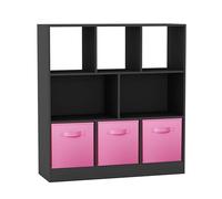 URBNLIVING Bibliothèque asymétrique à 8 cubes - Meuble de rangement noir avec 3 tiroirs en tissu, organiseur moderne pour la maison ou le bureau - Rose clair