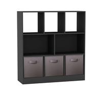 URBNLIVING Bibliothèque asymétrique à 8 cubes - Meuble de rangement noir avec 3 tiroirs en tissu, organiseur moderne pour la maison ou le bureau - Gris