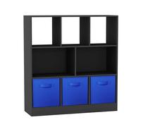 URBNLIVING Bibliothèque asymétrique à 8 cubes - Meuble de rangement noir avec 3 tiroirs en tissu, organiseur moderne pour la maison ou le bureau - Bleu foncé