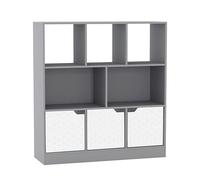 URBNLIVING Bibliothèque asymétrique grise 8 cubes - Étagère de rangement autonome avec 3 portes pour salon, chambre à coucher et bureau - Portes design géométrique - Blanc