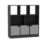 URBNLIVING Bibliothèque asymétrique noire 8 cubes - Étagère de rangement autonome 3 portes - Portes design ligne - Gris