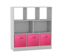URBNLIVING Bibliothèque blanche à 8 cubes - Organisateur de rangement asymétrique avec 3 tiroirs en tissu pour la maison ou le bureau - Rose foncé