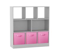 URBNLIVING Bibliothèque blanche à 8 cubes - Organisateur de rangement asymétrique avec 3 tiroirs en tissu pour la maison ou le bureau - Rose clair