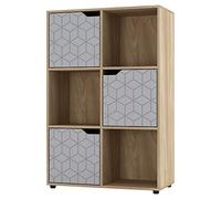 URBNLIVING Bibliothèque cube en bois de chêne avec porte géométrique et étagère de rangement (porte grise, 2 x 3 cubes (6 cubes)