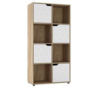 URBNLIVING Bibliothèque cube en bois de chêne avec porte géométrique géométrique et étagère de rangement (porte blanche, cube de 2 x 4 (8 cubes)