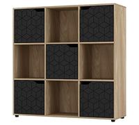 URBNLIVING Bibliothèque cube en bois de chêne avec porte géométrique géométrique et étagère de rangement - Porte noire, cube de 3 x 3 (9 cubes)