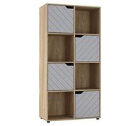 URBNLIVING Bibliothèque cube en bois de chêne avec portes lignées, étagère de rangement moderne (porte grise, cube 2 x 4 (8 cubes)