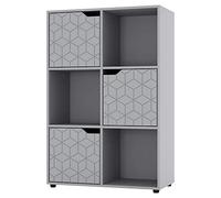 URBNLIVING Bibliothèque cube en bois gris avec porte géométrique et étagère de rangement (porte grise, 2 x 3 cubes (6 cubes)