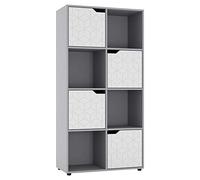 URBNLIVING Bibliothèque cube en bois gris avec porte géométrique géométrique (porte blanche, cube 2 x 4 (8 cubes)