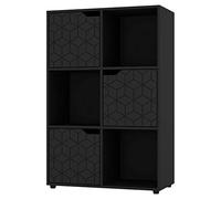 URBNLIVING Bibliothèque cube en bois noir avec porte géométrique géométrique et étagère de rangement (porte noire, 2 x 3 cubes (6 cubes)