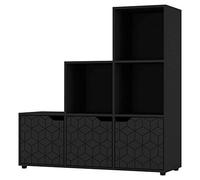 URBNLIVING Bibliothèque de rangement à 6 étagères en bois avec portes en métal et 6 cubes - Organiseur de maison (porte noire, porte géométrique)