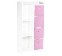 URBNLIVING Bibliothèque Haute en Bois Blanc avec 7 Cubes et 4 tiroirs Rose Clair