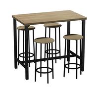 URBNLIVING CANCUN Ensemble table de bar et tabourets - Meuble de cuisine industrielle avec 2 ou 4 chaises, design peu encombrant pour la maison et les petits espaces - 5 pièces - Chêne