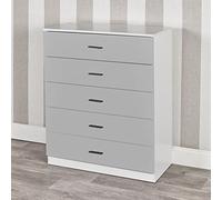 URBNLIVING Commode en bois à 4 ou 5 tiroirs (5 tiroirs, structure blanche + tiroirs gris)