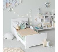 URBNLIVING Lit classique en bois pour enfant avec rail de sécurité latéral pour filles et garçons, parfait pour les chambres junior, charme intemporel et sécurité combinées