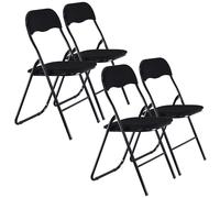 URBNLIVING Lot de 4 chaises pliantes industrielles rembourrées multi-usages avec cadre en métal de qualité supérieure, PVC, velours, ruban, sièges rembourrés (ruban noir)