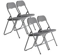 URBNLIVING Lot de 4 chaises pliantes industrielles rembourrées multi-usages avec cadre en métal de qualité supérieure, PVC, velours, ruban, sièges rembourrés (gris clair)