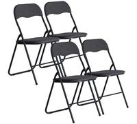 URBNLIVING Lot de 4 chaises pliantes industrielles rembourrées multi-usages avec cadre en métal de qualité supérieure, PVC, velours, ruban, sièges rembourrés (gris foncé)