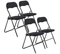 URBNLIVING Lot de 4 chaises pliantes industrielles rembourrées multi-usages avec cadre en métal de qualité supérieure, PVC, velours, ruban, sièges rembourrés (velours noir)