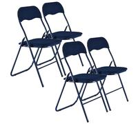 URBNLIVING Lot de 4 chaises pliantes industrielles rembourrées multi-usages avec cadre en métal de qualité supérieure, PVC, velours, ruban, sièges rembourrés (ruban bleu)