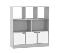 URBNLIVING Meuble de rangement asymétrique blanc 8 cubes - Bibliothèque autonome avec 3 portes pour maison et bureau - Portes design géométrique - Blanc