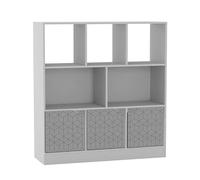 URBNLIVING Meuble de rangement asymétrique blanc 8 cubes - Bibliothèque autonome avec 3 portes pour maison et bureau - Portes design géométrique - Gris