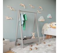 URBNLIVING Porte-vêtements pour enfants, en bois, à suspendre, étagère de rangement supplémentaire (gris)