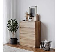 URBNLIVING Skagen Commode à 4 ou 5 tiroirs en bois sans poignée pour chambre à coucher (structure en chêne + tiroirs en chêne, 4 tiroirs)