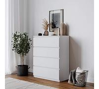 URBNLIVING Skagen Commode en bois à 4 ou 5 tiroirs sans poignée pour chambre à coucher (structure blanche + tiroirs blancs, 4 tiroirs)
