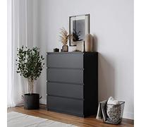 URBNLIVING Skagen Commode en bois à 4 ou 5 tiroirs sans poignée pour chambre à coucher (structure noire + tiroirs noirs, 4 tiroirs)