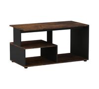 URBNLIVING Table basse en bois rustique marron et noir de 80 cm avec étagères de rangement pour TV de 81,3 cm maximum - Console moderne - Centre de divertissement multimédia pour salon, chambre à