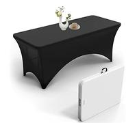 Urby Nappe élastique pour tables rectangulaires de 1,8 m, convient aux tables pliantes de 1,8 m de Lifetime, COSCO, Mainstays et autres. Spandex extensible et infroissable. Noir