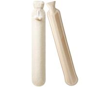 URBZUE Bouillotte Longue avec Housse, 2Litres Bouillotte Lit pour Hiver, Peluche Déhoussable pour Réchauffer Cou Épaules Dos Jambes (Blanc)