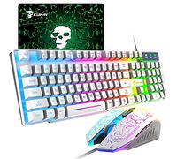 US Layout T6 Arc en Ciel Rétro-éclairé USB Gaming Clavier + 2400DPI 6 Boutons Optique Arc en Ciel LED USB Gaming Souris + Gaming Souris Pads, 104 Key Semi-Mechanical Kepcaps for Mac/Win(Blanc)