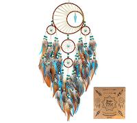 Urdeoms Grand attrape-rêves pour chambre de fille - Décoration murale bohème - Turquoise - À suspendre pour salon, dortoir, cadeau hippie (NO.34)