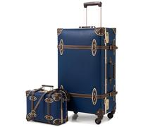 urecity Ensemble Valise Vintage Voyage avec Verrouillage Numérique Luxe Mignon Rétro Sets de Bagages Cabine, Valise 4 Roues (Bleu, S(12")+M(20"))