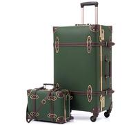 urecity Ensemble Valise Vintage Voyage avec Verrouillage Numérique Luxe Mignon Rétro Sets de Bagages Cabine, Valise 4 Roues (Vert, S(12")+M(20"))