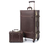 urecity Ensemble Valise Vintage Voyage avec Verrouillage Numérique Luxe Mignon Rétro Sets de Bagages Cabine, Valise 4 Roues (Gaufrage Crocodile Marron, S(12")+M(20"))
