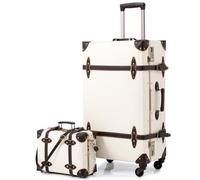 urecity Ensemble Valise Vintage Voyage avec Verrouillage Numérique Luxe Mignon Rétro Sets de Bagages Cabine, Valise 4 Roues (Blanc, S(12")+M(20"))