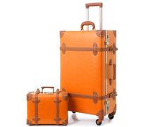 urecity Ensemble Valise Vintage Voyage avec Verrouillage Numérique Luxe Mignon Rétro Sets de Bagages Cabine, Valise 4 Roues (Orange, S(12")+M(20"))