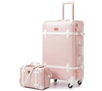 urecity Ensemble Valise Vintage Voyage avec Verrouillage Numérique Luxe Mignon Rétro Sets de Bagages Cabine, Valise 4 Roues (Rose élégant, S(12")+M(20"))