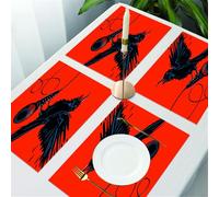 UREJD Lot de 4 Sets de Table,Tissé Lavable Napperons pour Cuisine ou pour Table à Manger Résiste à la Chaleur,Raven Tient Un Microphone pour Un Festival de Musique Rock et Une fête sur Le thè,30x45cm