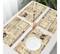 UREJD Lot de 4 Sets de Table,Tissé Lavable Napperons pour Cuisine ou pour Table à Manger Résiste à la Chaleur,Paris, Journal Historique Vintage, Journal français, Lettrage Artistique,30x45cm