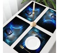 UREJD Lot de 4 Sets de Table,Tissé Lavable Napperons pour Cuisine ou pour Table à Manger Résiste à la Chaleur,Impression d'art sur Le thème du Film Doctor Who,30x45cm