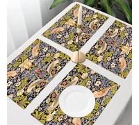 UREJD Lot de 4 Sets de Table,Tissé Lavable Napperons pour Cuisine ou pour Table à Manger Résiste à la Chaleur,Le célèbre modèle Strawberry Thief de William Morris (1883).,30x45cm